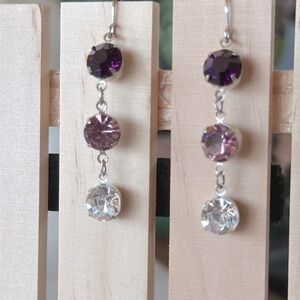 Glamorous Pink Purple Ombré Dangle Drop Rhinestone Statement Earrings Fairycore